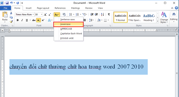 Văn bản đã được chuyển hoàn toàn sang chữ in hoa (UPPERCASE) trong Word