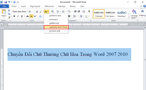 Văn bản với định dạng Sentence case - viết hoa chữ cái đầu tiên của mỗi câu trong Word