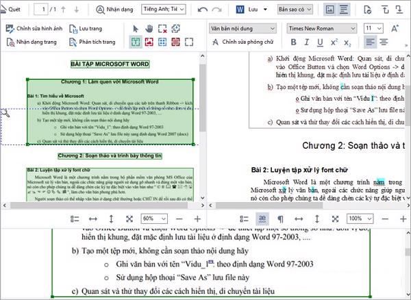 Sẽ thấy ở phía bên trái chính là file scan và phía bên phải đó file mà các bạn có thể chỉnh sửa