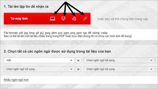 Các bạn có thể thực hiện chọn tập tin từ máy tính của mình hay từ google drive hoặc dropbox