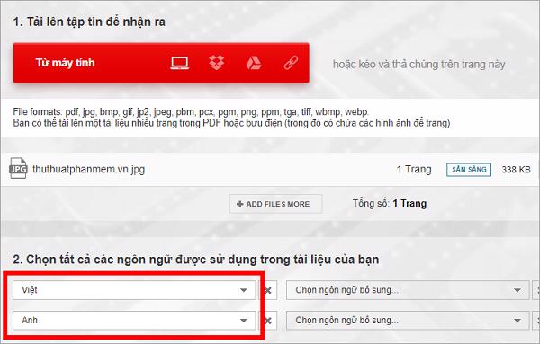 Chọn vào tất cả các ngôn ngữ được sử dụng trong file tài liệu