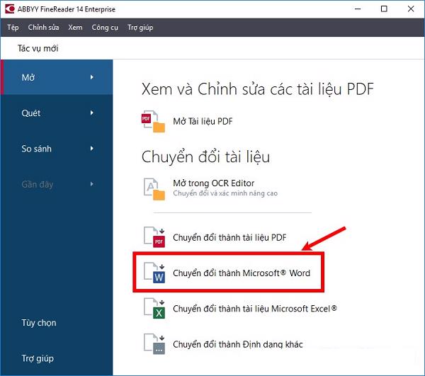 Chọn vào Chuyển đổi thành Microsoft Word