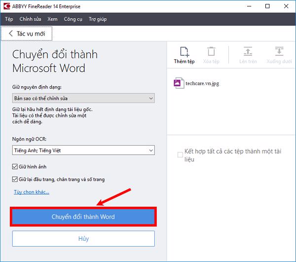 Nhấn chọn vào Chuyển đổi thành Word