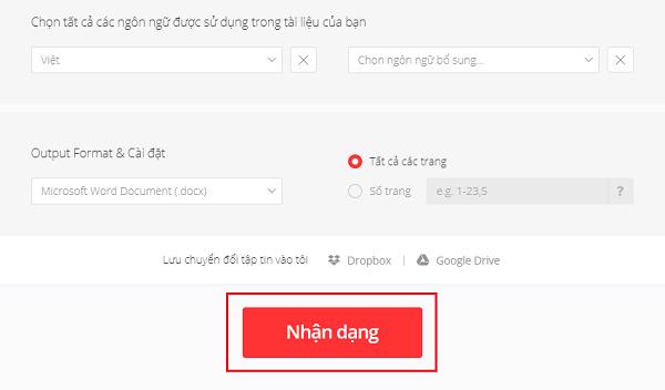 Kéo xuống dưới chọn vào Recognize