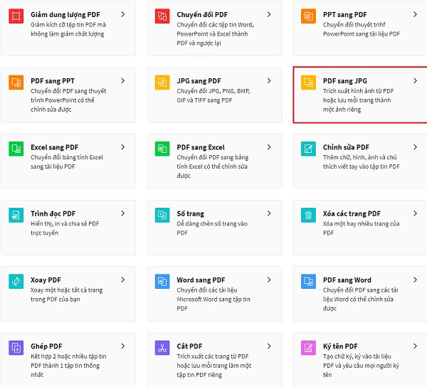 Sau đó nhấn chọn vào mục PDF sang JPG