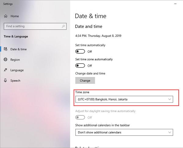 Chọn vào UTC +7 Bangkok, Hanoi, Jakatar