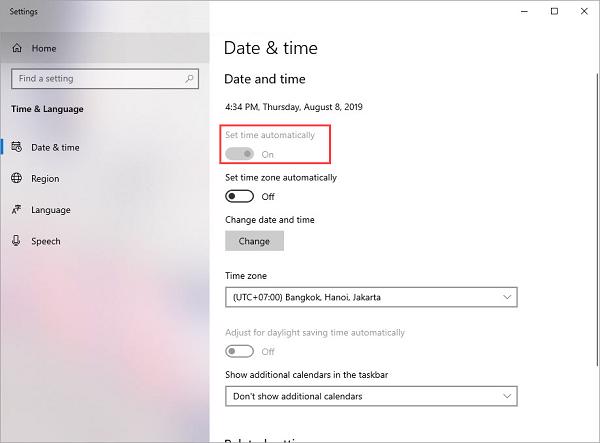 Chọn vào Set time automatically để hệ thống bắt đầu tự động cập nhật lại ngày và giờ