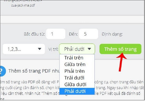Nhấn vào Thêm số trang