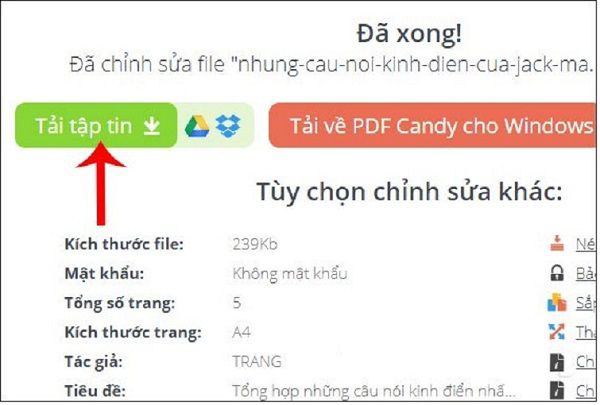 Nhấn vào Tải tập tin xuống là xong