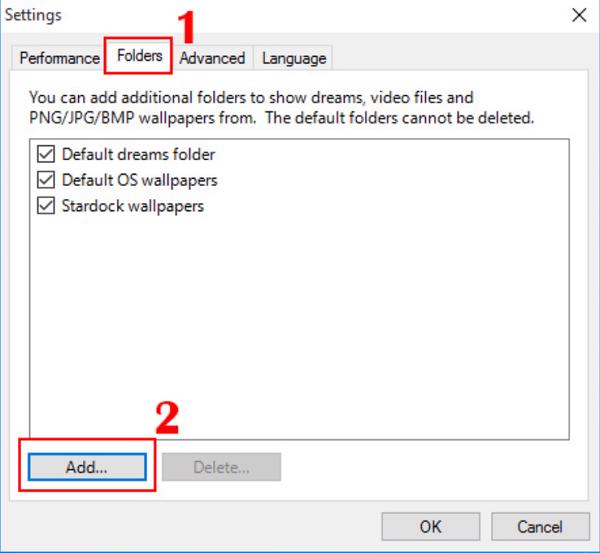 Nhấp vào tab Folders rồi chọn vào Add