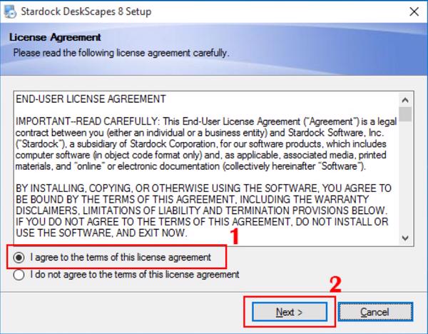 Tích chọn vào mục I agree to terms of this license agreement để đồng ý với các điều kiện