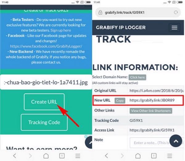 Thực hiện sao chép đường dẫn New URL