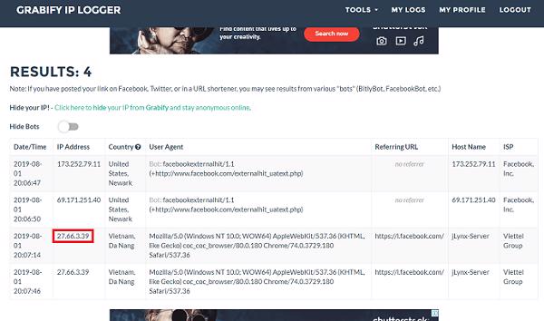 Hệ thống sẽ hiển thị danh sách những địa chỉ IP