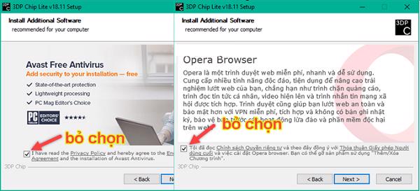 Trong quá trình cài đặt các bạn hãy bỏ tích chọn vào 2 mục này để không bị cài thêm ứng dụng khác