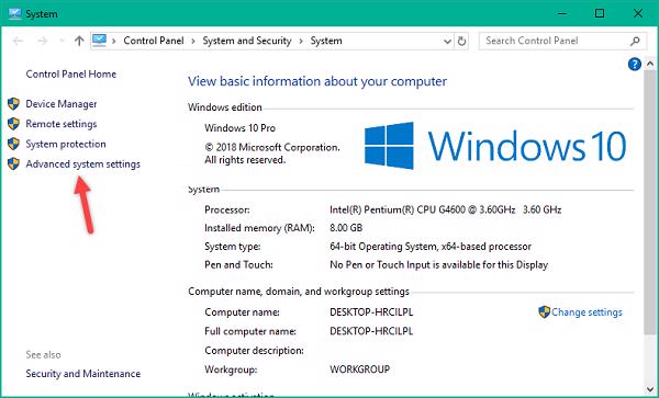 Chọn vào Advanced system settings