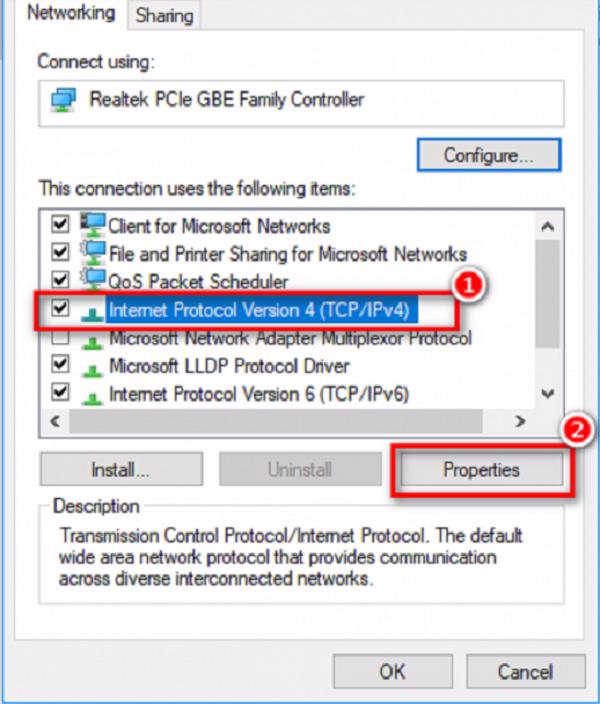 Nhấn đúp vào dòng Internet Protocol Version 4 (TCP/IPv4) để có thể mở trình chỉnh sửa IP