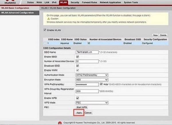 Các bạn đổi tên wifi ở mục SSID Name