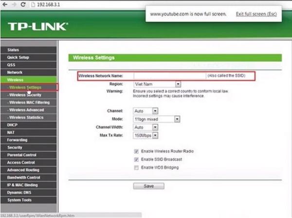 Chọn vào Wireless Setings -> Wireless-Network Name
