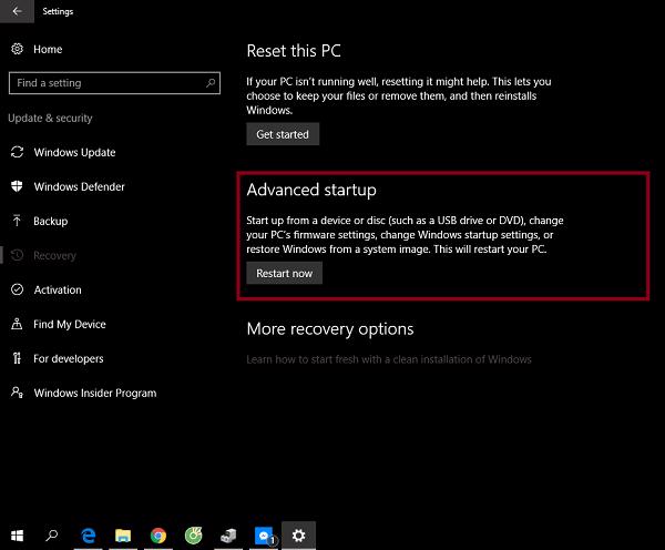 Vào Settings -> Update and Security