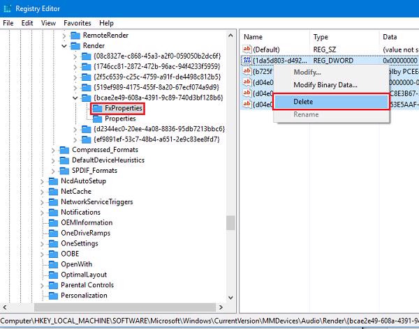 chứa FxProperties -> Delete