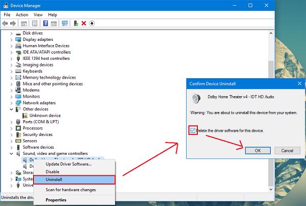 Chọn driver âm thanh -> chuột phải chọn vào Uninstall