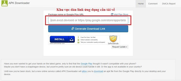 Truy cập vào trang get link APK