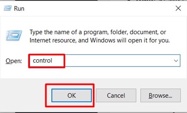 Nhập lệnh Control và nhấn vào Enter