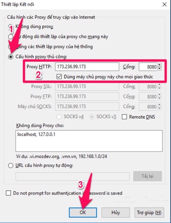 Nhập thông số máy chủ Proxy để hệ thống bắt đầu tự động cài đặt