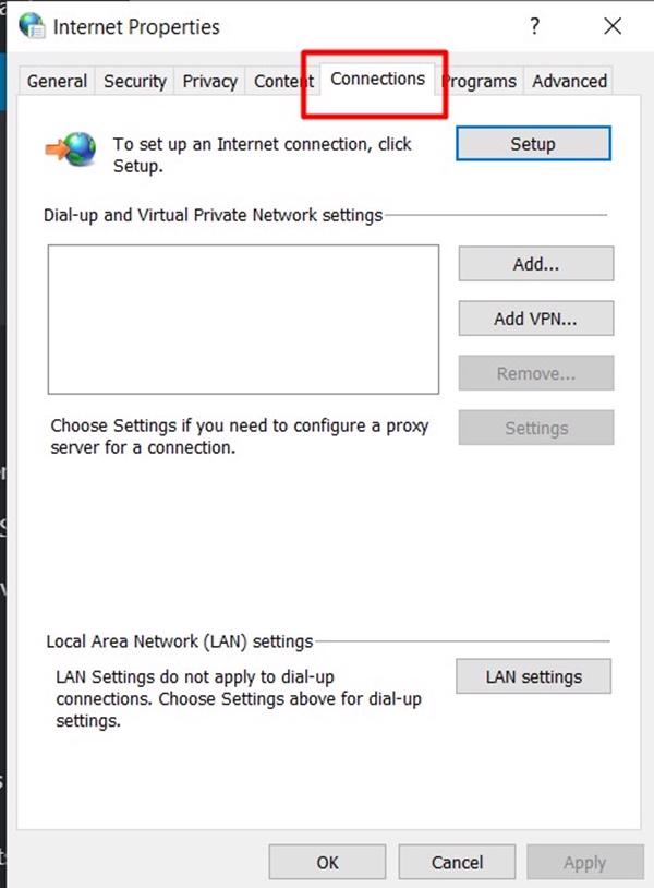 Tiếp đến mở tab Connection