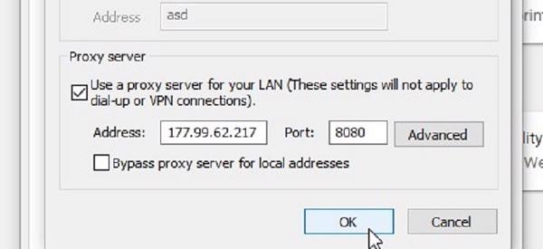 Lần lượt điền Proxy IP ở ô Address cũng như địa chỉ Proxy Port vào ô Port