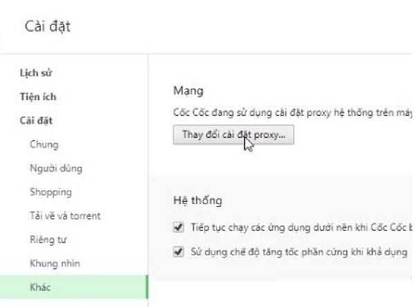 Nhấn vào dòng chữ Thay đổi cài đặt proxy thế là xong