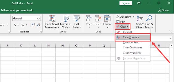 Chọn Clear và chọn tiếp Clear Formats để có thể tiến hành xoá toàn bộ