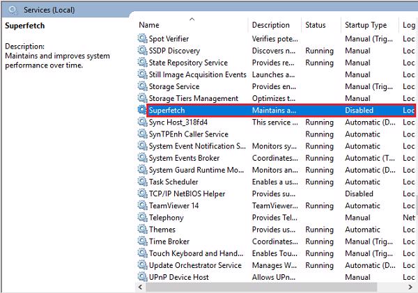 Tìm và nhấn đúp chuột vào dịch vụ Superfetch