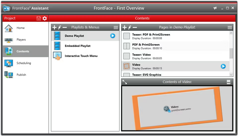 Giao diện phần mềm FrontFace for Public Displays