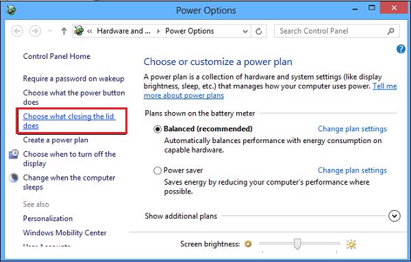 Nhấn chuột vào thiết lập Choose what closing the lid does