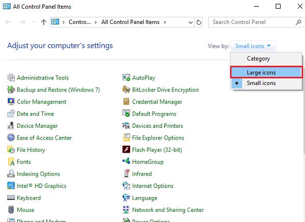 Chuyển mục View by thành Large icons