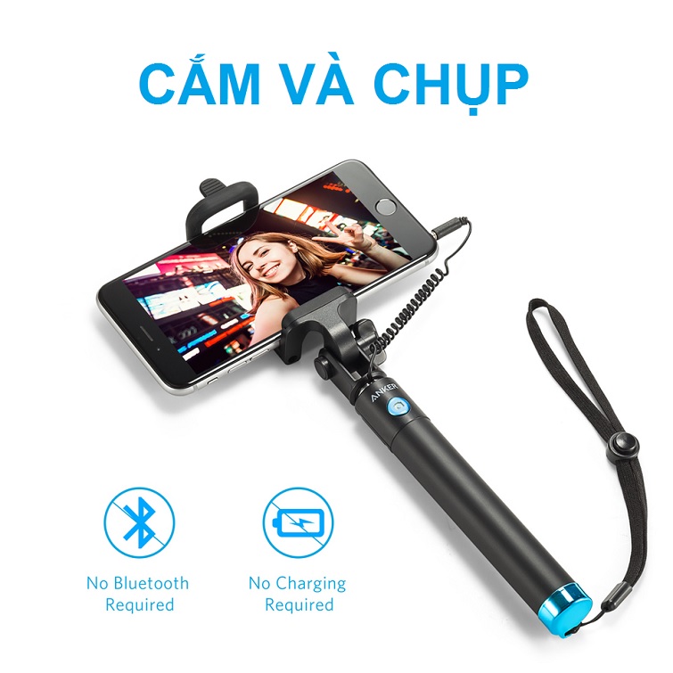 Gậy Chụp Ảnh Selfie Anker, có dây – A7160