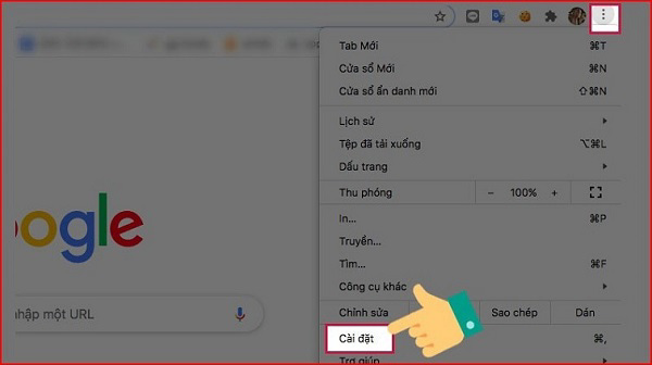 Chọn vào biểu tượng icon 3 chấm ngay góc trên phía bên phải của màn hình và chọn tiếp vào Cài đặt