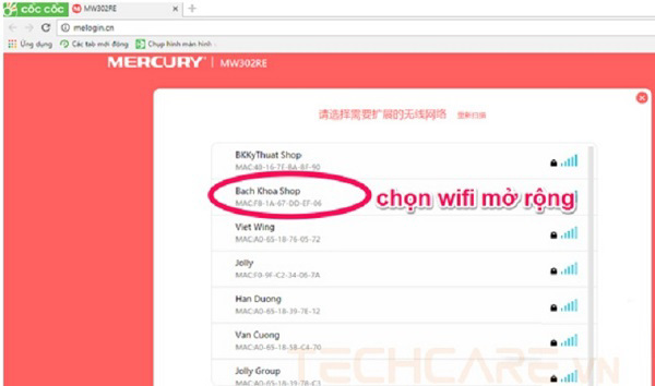 Chọn một sóng wifi cần mở rộng
