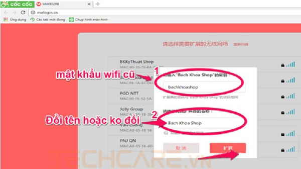 Dòng đầu tiên nhập mật khẩu wifi, dòng thứ 2 đặt tên sóng wifi mới