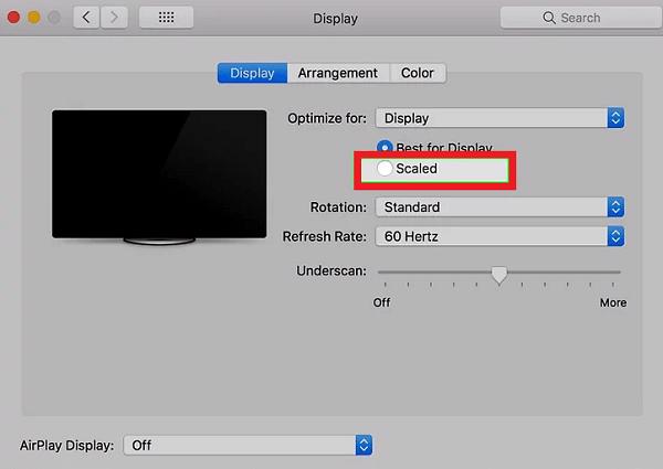Tích vào ô Scaled