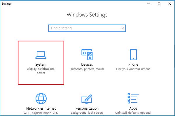 Nhấn vào tùy chọn System