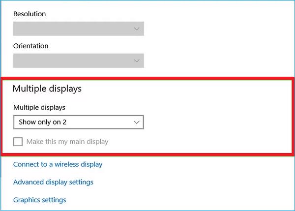 Cuộn xuống mục Multiple displays