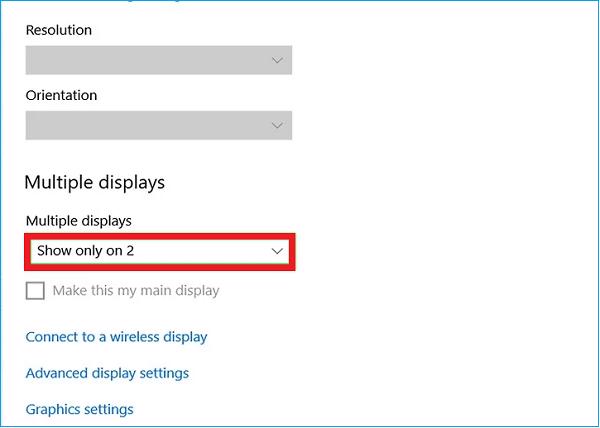 Nhấn vào khung thả xuống Multiple displays