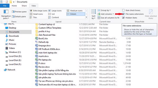 tab View tích vào File name extensions