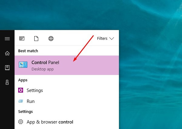 Truy cập vào mục Control Pannel bằng cách nhấp vào thanh công cụ Start Menu