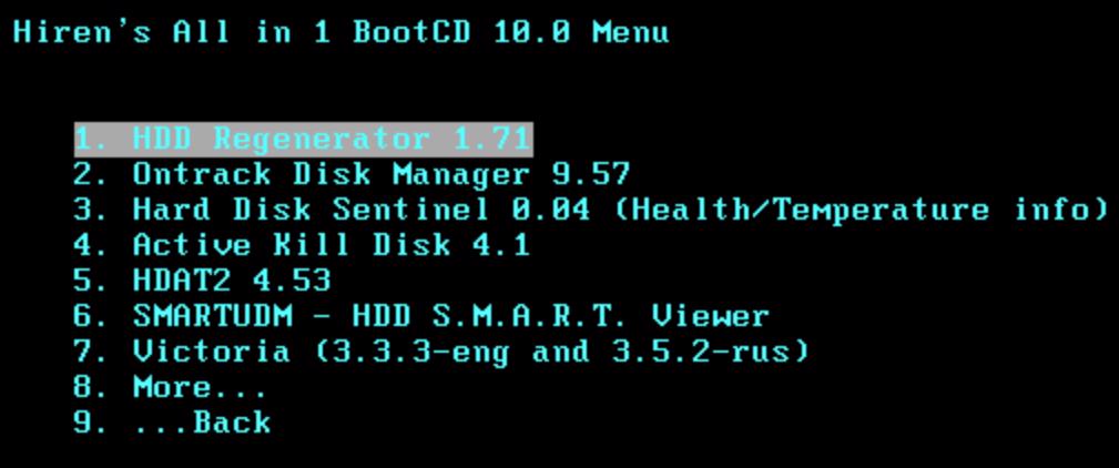 Chọn vào HDD Regenerator và nhấn phím Enter