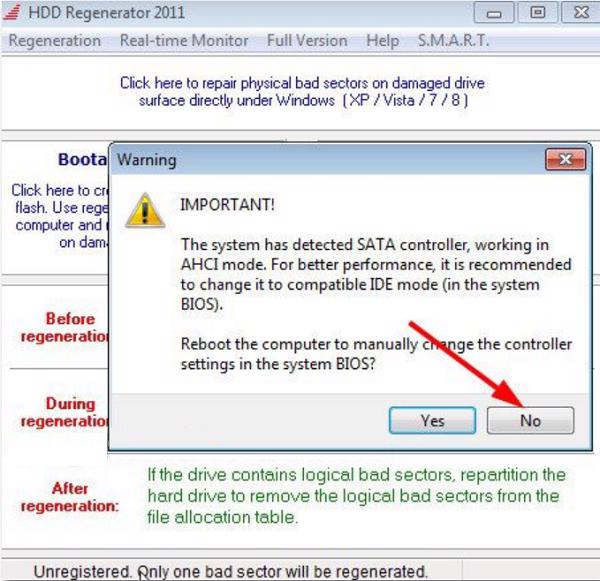 Nhấn vào NO để tiếp tục