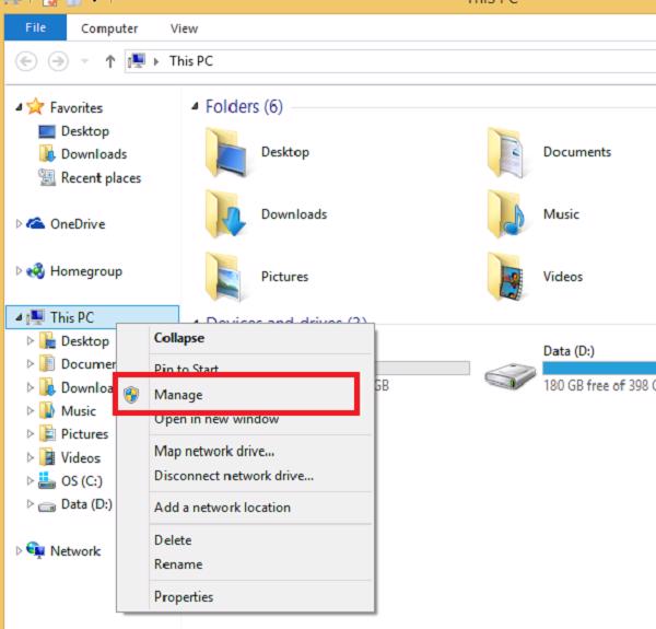 Nhấn chuột phải vào This PC rồi sau đó chọn Manage