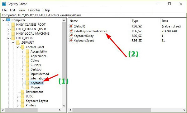 Truy cập đường dẫn HKEY_CURRENT_USERControl PanelKeyboard